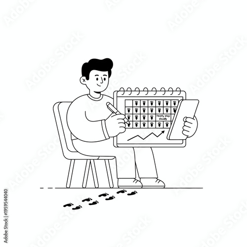 Man sitting at desk planning with calendar and chart.