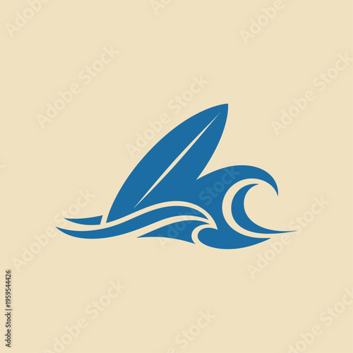 Blue surfboard on ocean wave minimalist design