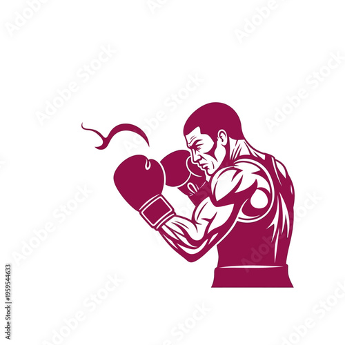 Determined male boxer in fighting stance with gloves illustration