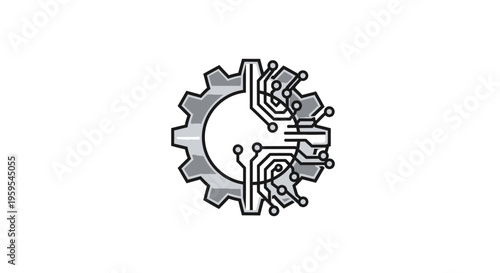 Gear and circuit board icon representing engineering technology
