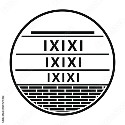 Black and white circular logo with ixixi text and brick pattern on a white background