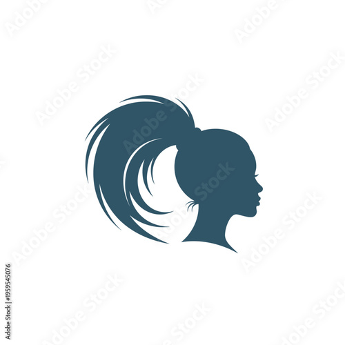 Female profile silhouette with voluminous ponytail hairstyle