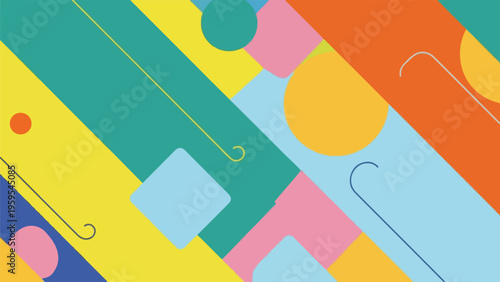 Colorful abstract design featuring geometric shapes and lines with vibrant hues