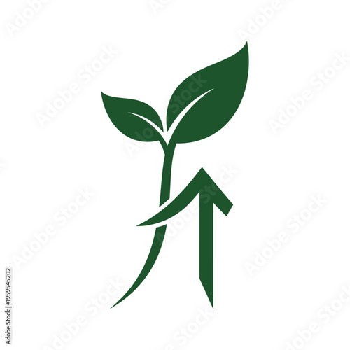 Green plant sprout with upward arrow concept logo design