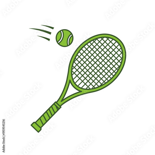 Green tennis racket hitting a fast tennis ball
