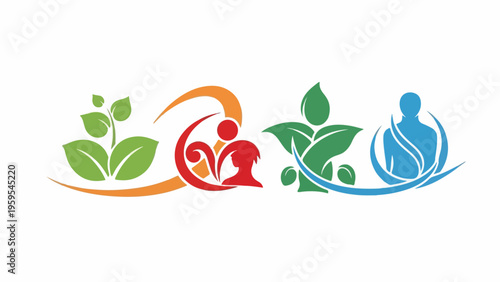 Colorful abstract design featuring organic shapes and human figures