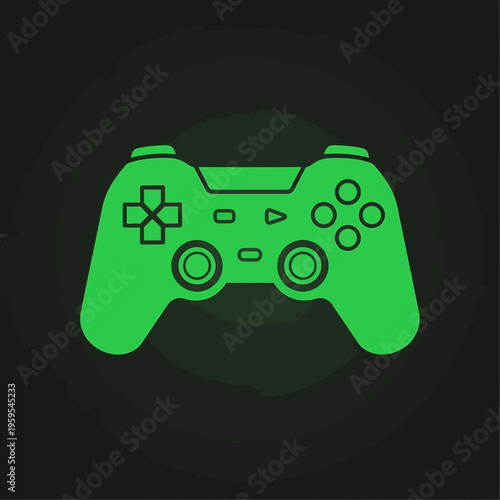 Green video game controller icon on dark background