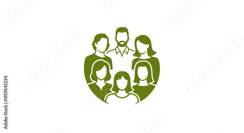Green stylized family group icon on white background