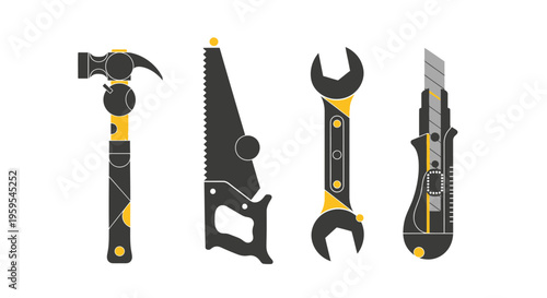 Hammer saw wrench utility knife flat design tool set