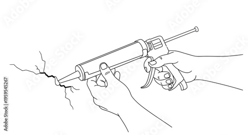 Hands applying caulk sealant to crack with caulking gun