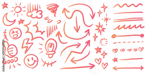 いろいろ使える手書きのイラスト 矢印 キラキラ 表情 焦り ベクター