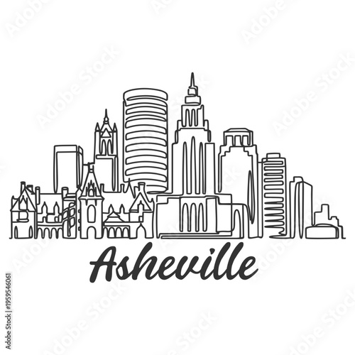 Asheville City Skyline - Minimalist Hand Drawn Illustration