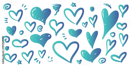 たくさんのかわいい手書きのハート 落書き ベクター