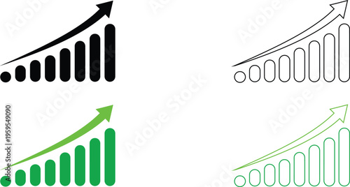 Collection of four colorful bar graph icons with arrows