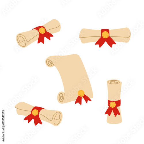 Diploma Scroll Collection Flat Style Illustration