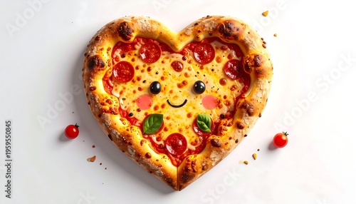 Heart-Shaped Pepperoni Pizza with Cute Face.