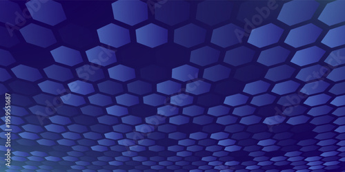 Blue Hexagon Pattern. Abstract Medical Chemical Tech Background. Hexagonal Pattern for Hi-Tech Science Design. Cyber Hexagon 3D Grid Sci-Fi Game Backdrop. Vector Illustration.