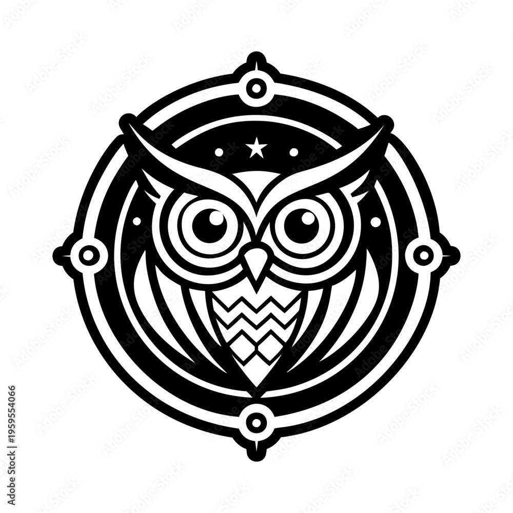 Naklejka premium A solid style icon of cosmic owl symbol