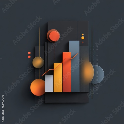 Abstract geometric chart design featuring colorful bars and circles on a dark background
