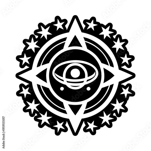 A filled style icon of stellar conjunction symbol