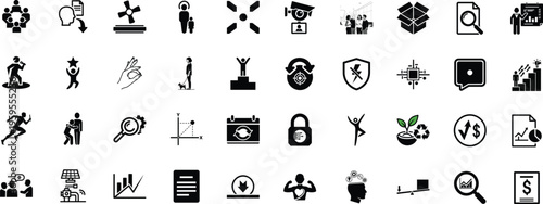 Business and Technology Icons Representing Growth and Security