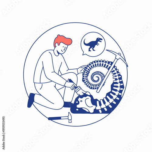 Paleontologist Discovering Ancient Fossilized Shell and Dinosaur.