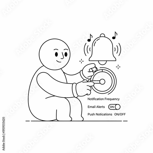 Person adjusting notification settings on a digital interface with a ringing bell icon.