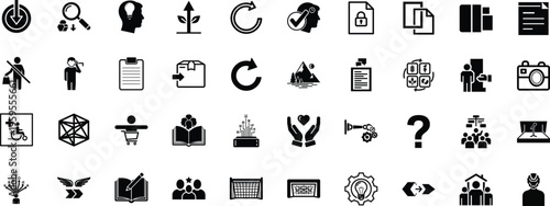 Collection of icons representing concepts of growth, knowledge, and collaboration