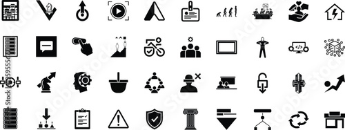 Collection of 42 Black and White Icons for Business and Technology