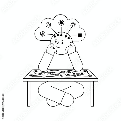 Person contemplating ideas and connections on a table.