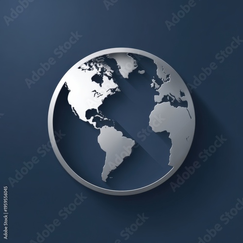 Modern minimalist globe design showcasing continents against a dark blue background