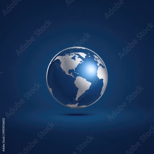 A stylized globe representing Earth, illuminated against a dark blue background, symbolizing global unity