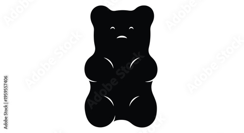 Black silhouette of a gummy bear against a plain white background