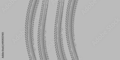 Tire trace track. Abstract wheels braking distances, tread silhouettes brushes. Isolated car or motorcycles vector trails. eps10 vector