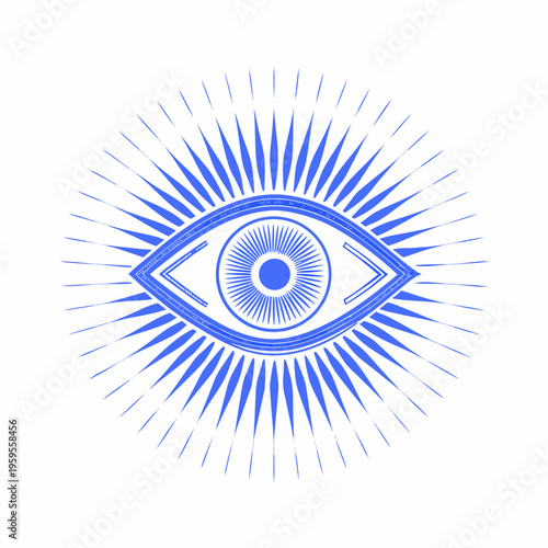 Stylized blue eye with radiating lines a symbol of perception