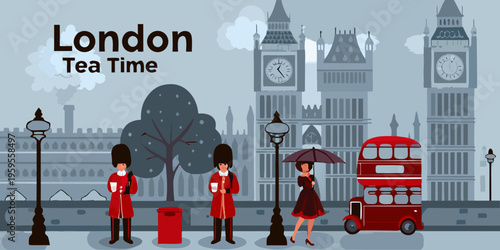 London tea time iconic landmarks guards and a classic red bus
