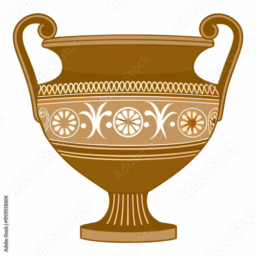 An ornate brown ancient greek amphora with decorative patterns