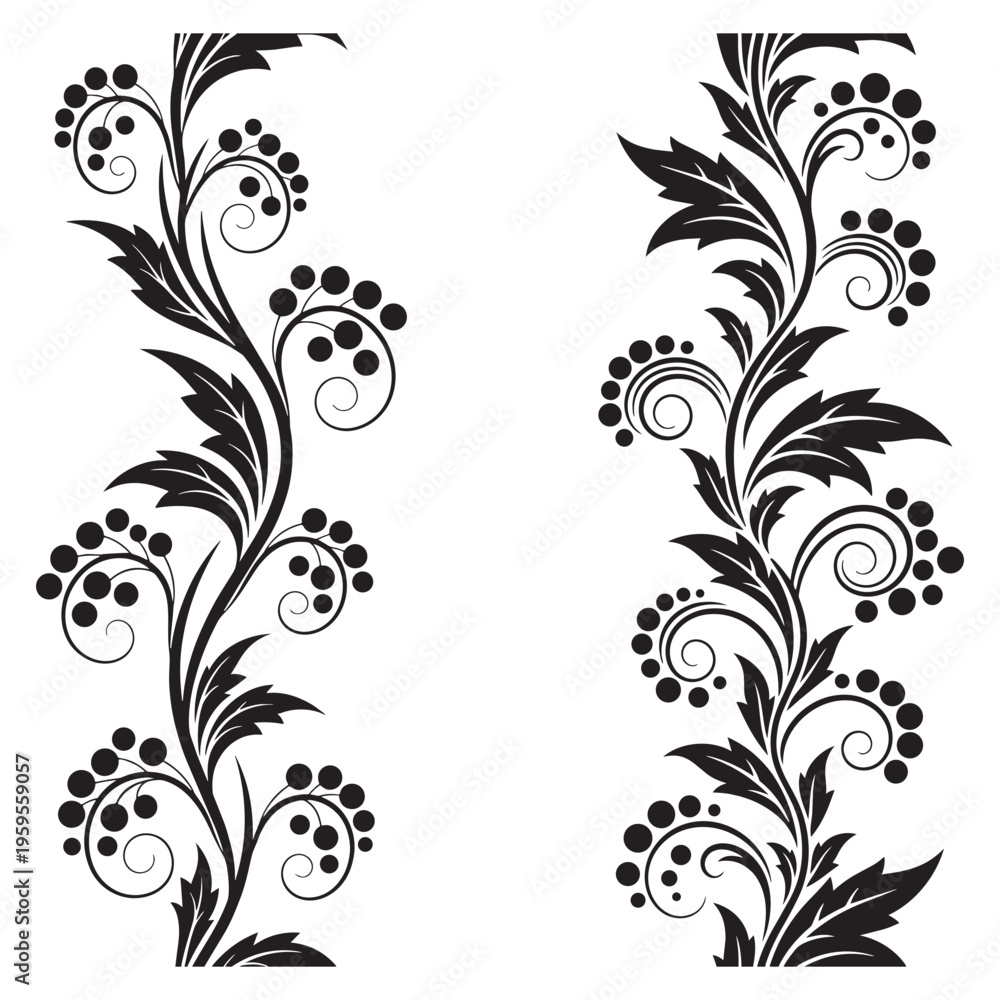 Obraz premium Black floral design elements on white 1.
