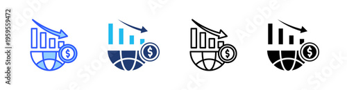 Economic Crisis Multi Style Icon Set Vector 