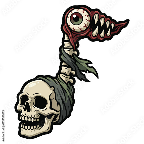 Cartoon skull with eye and teeth music,
