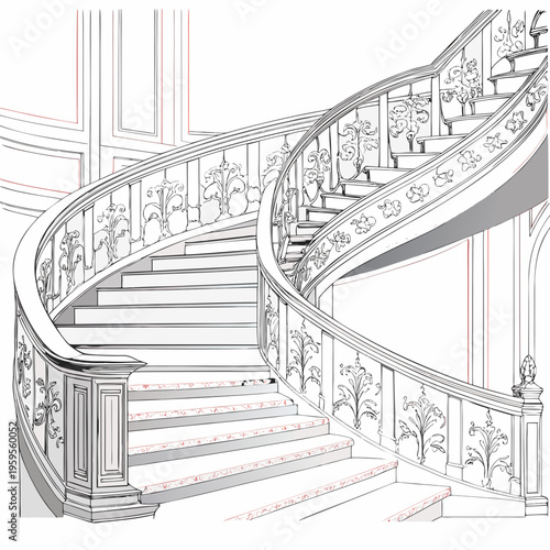 Elegant curved staircase with ornate detailing in a classical style