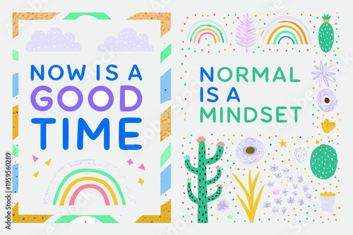 Positive affirmation poster with rainbows cacti and uplifting text