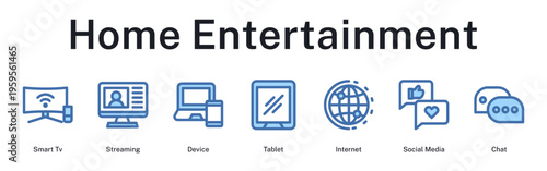 Home entertainment system integrating smart television, streaming services, multiple devices, connectivity, and social interaction.