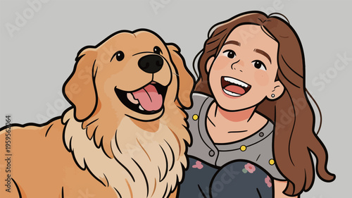 Girl smiling beside a golden retriever dog at home during a casual afternoon