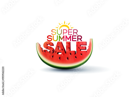 Super summer sale logo unit concept for sale offers and deals promotion with watermelon.