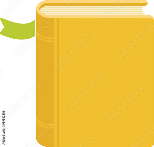 Yellow book icon with green bookmark flat vector illustration for education library school learning and literary study concepts.