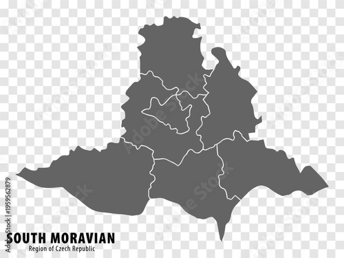 Blank map of South Moravian Region. High quality map South Moravian Region with municipalities on transparent background for your web site design, app, UI. Czech Republic. EPS10.