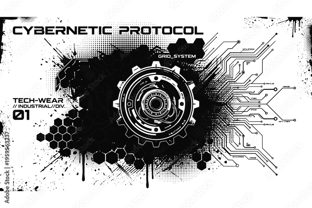 Obraz premium Cybernetic protocol tech gear system.