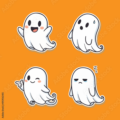 Four cute ghosts with different expressions