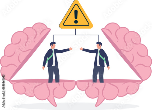 Professionals managing a warning crisis situation inside a giant brain